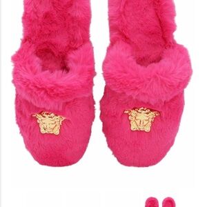 Versace Fuchsia Slippers with Gold Emblem Womens 12 men’s 10